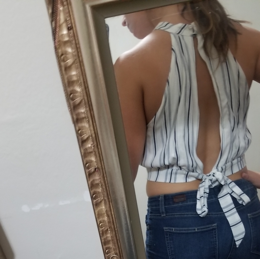 Tie-Back High Neck Crop Top